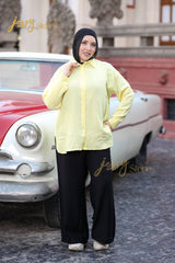 Breezy Chemise by Jessy – Oversized cotton bubble shirt, fits up to 95 kg, relaxed and lightweight in color Yellow