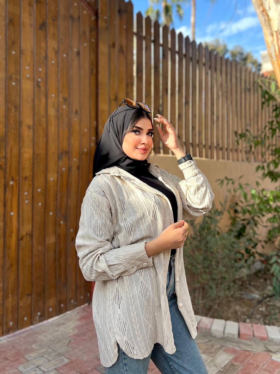 Wave Shirt by Jessy – Imported jacquard shirt with chic, simple design, fits up to 85 kg in light Beige