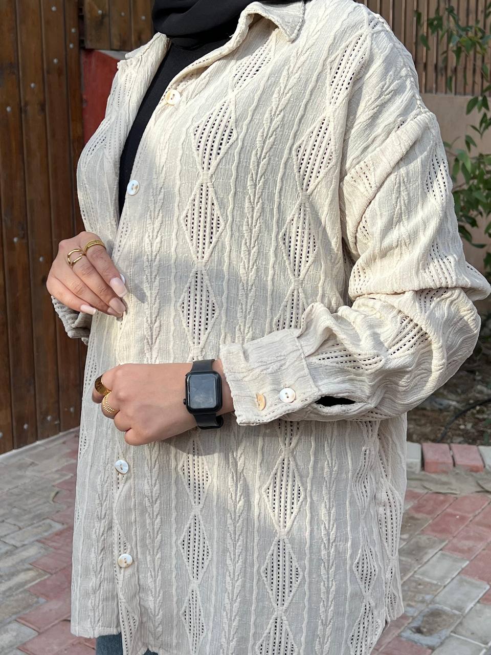 Wave Shirt by Jessy – Imported jacquard shirt with chic, simple design, fits up to 85 kg in light Beige details