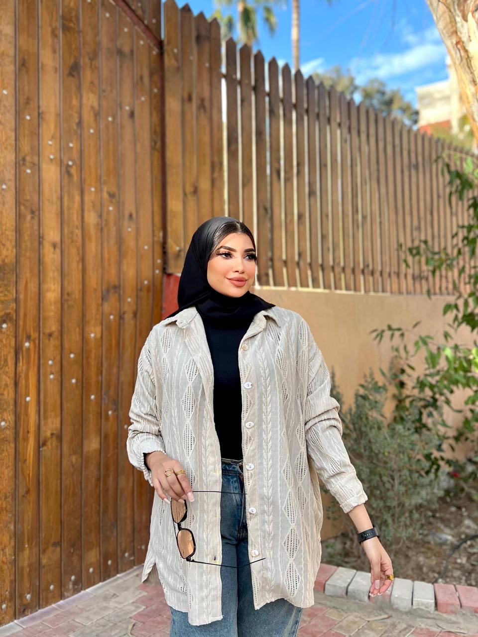 Wave Shirt by Jessy – Imported jacquard shirt with chic, simple design, fits up to 85 kg in light Beige