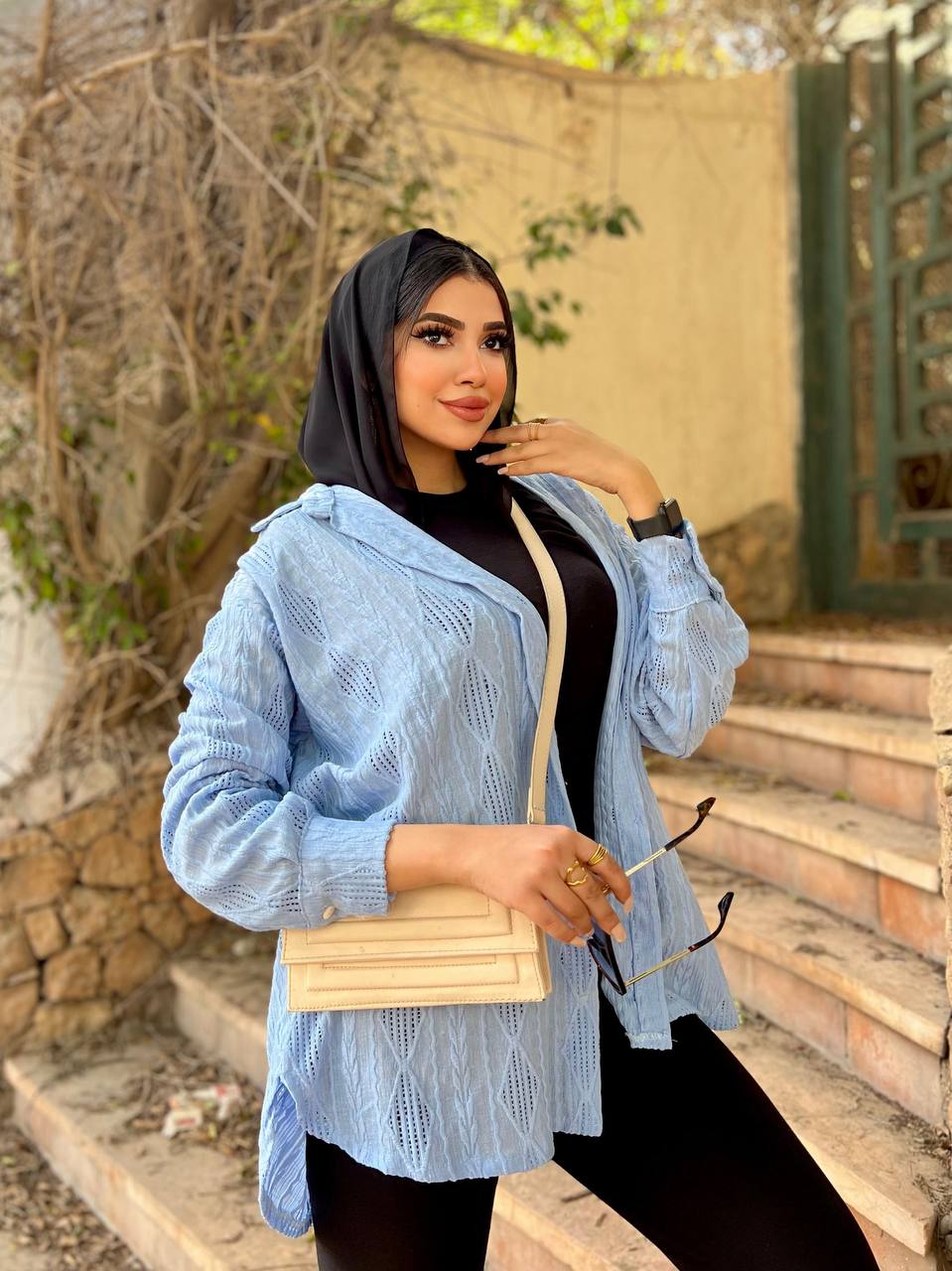 Wave Shirt by Jessy – Imported jacquard shirt with chic, simple design, fits up to 85 kg in babyblue