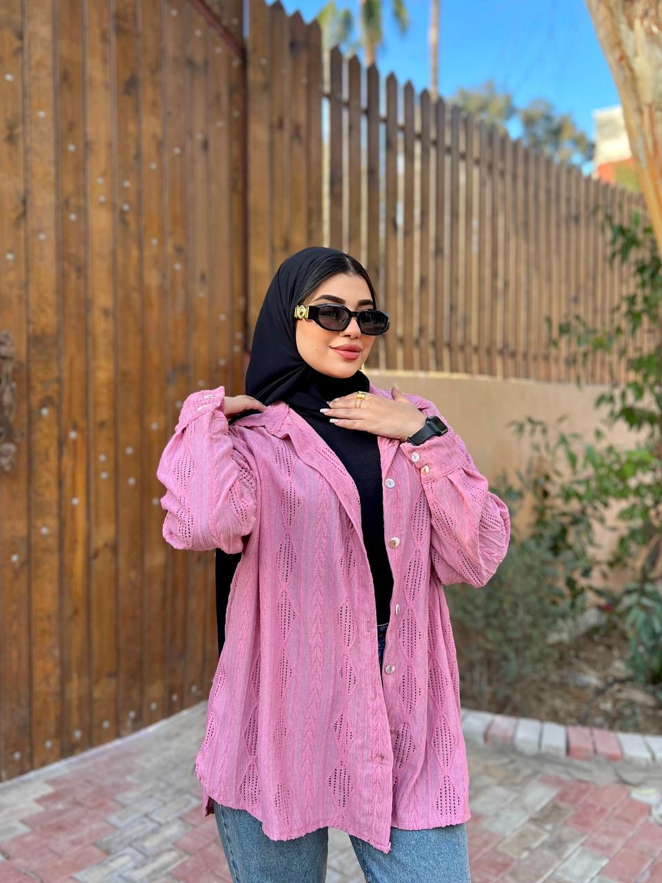 Wave Shirt by Jessy – Imported jacquard shirt with chic, simple design, fits up to 85 kg in pink