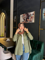 Modella Shirt by Jessy – Shirt with guipure pocket, fits up to 85 kg olive color