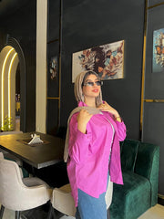 Modella Shirt by Jessy – Shirt with guipure pocket, fits up to 85 kg pink color