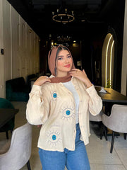 Eye Chemise by Jessy – Bubble cotton shirt with raised “Eyes” embroidery, fits up to 80 kg in beige