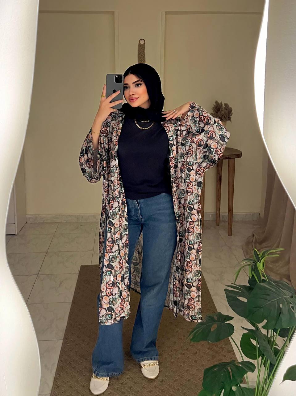 Short Printed Kimono 6 by Jessy – Silk satin summer cardigan with bold prints, fits up to 100 kg