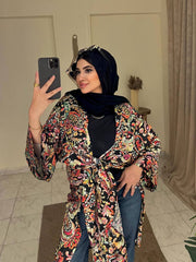 Short Printed Kimono by Jessy – Silk satin summer cardigan with bold prints, fits up to 100 kg