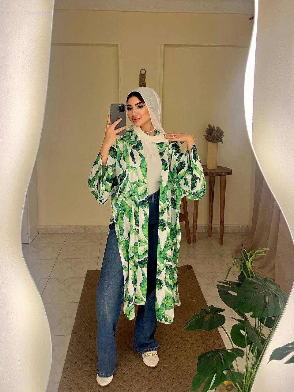 Short Printed Kimono _8 by Jessy – Silk satin summer cardigan with bold prints, fits up to 100 kg