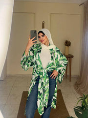 Short Printed Kimono _8 by Jessy – Silk satin summer cardigan with bold prints, fits up to 100 kg