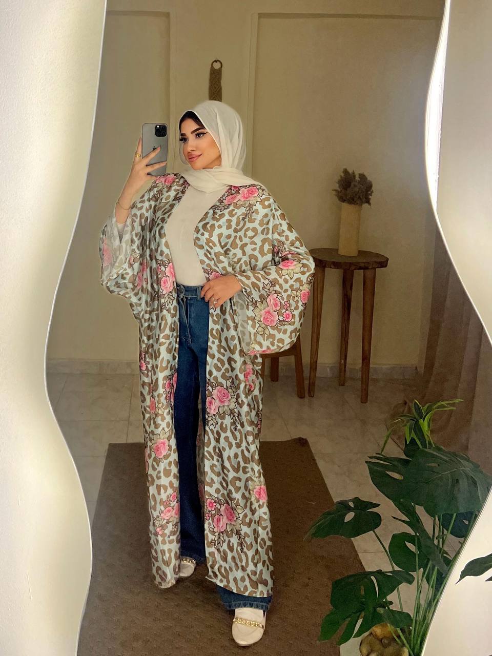 Long Printed Kimono 8 by Jessy – Silk satin cardigan with bold summer prints, fits up to 100 kg