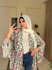 Long Printed Kimono 8 by Jessy – Silk satin cardigan with bold summer prints, fits up to 100 kg