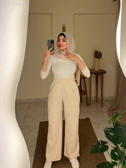 Liny Pants by Jessy – Lightweight, relaxed-fit pants, one size fits up to 80 kg in Beige