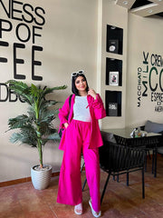 Strass Set by Jessy – Two-piece Fresca cotton suit with shoulder chains, fits up to 85 kgin color Hotpink