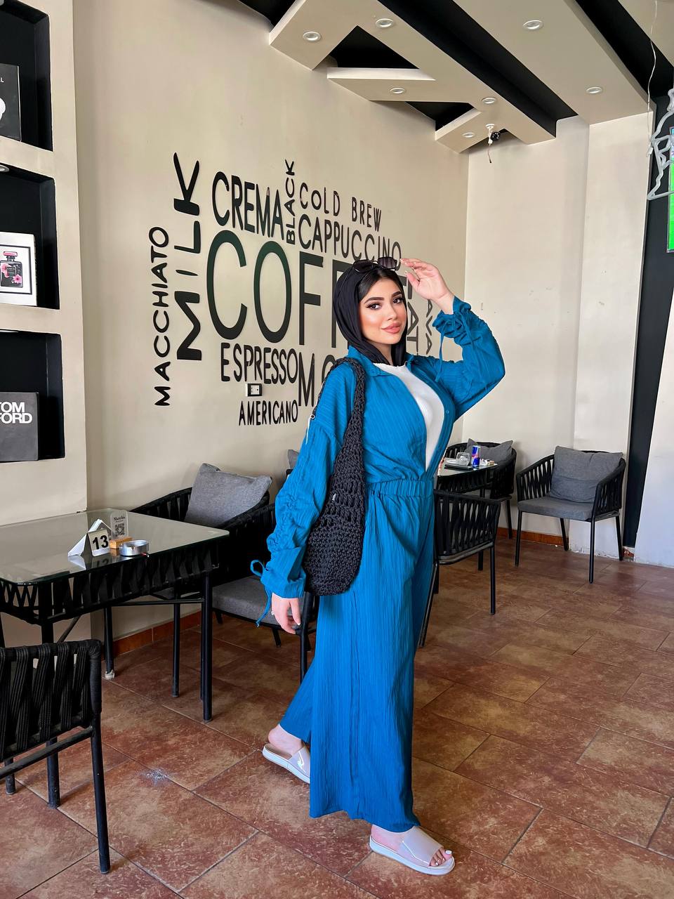 Strass Set by Jessy – Two-piece Fresca cotton suit with shoulder chains, fits up to 85 kgin color Blue
