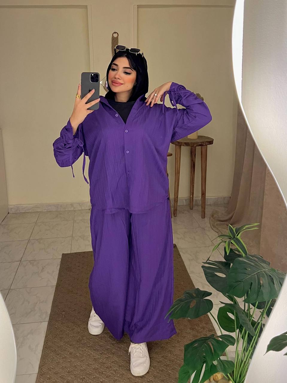 Strass Set by Jessy – Two-piece Fresca cotton suit with shoulder chains, fits up to 85 kg in puple