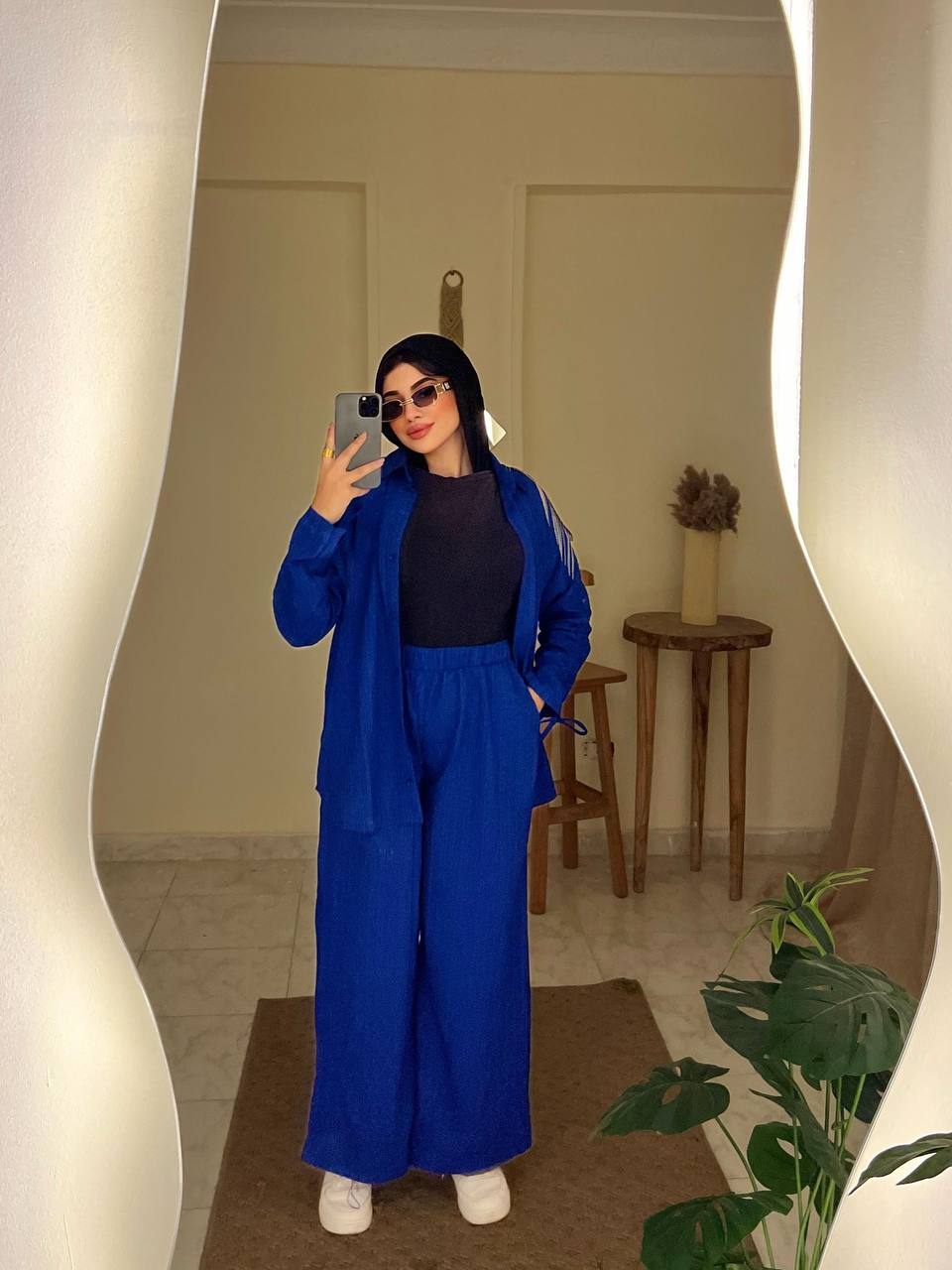 Strass Set by Jessy – Two-piece Fresca cotton suit with shoulder chains, fits up to 85 kgin color Royal Blue