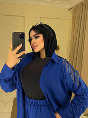 Strass blouse by Jessy – Two-piece Fresca cotton suit with shoulder chains, fits up to 85 kgin color Royal Blue
