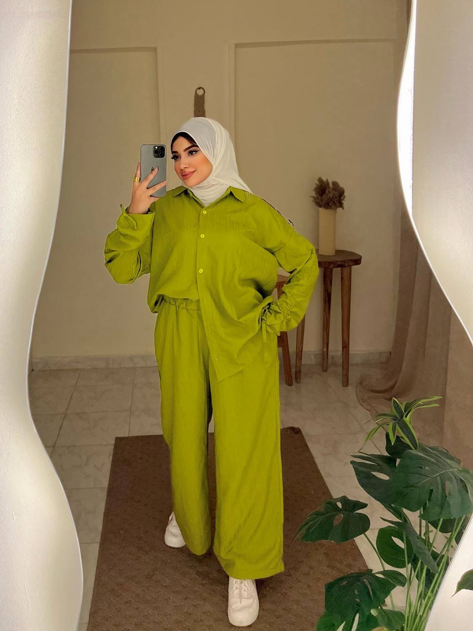 Strass Set by Jessy – Two-piece Fresca cotton suit with shoulder chains, fits up to 85 kg in lime