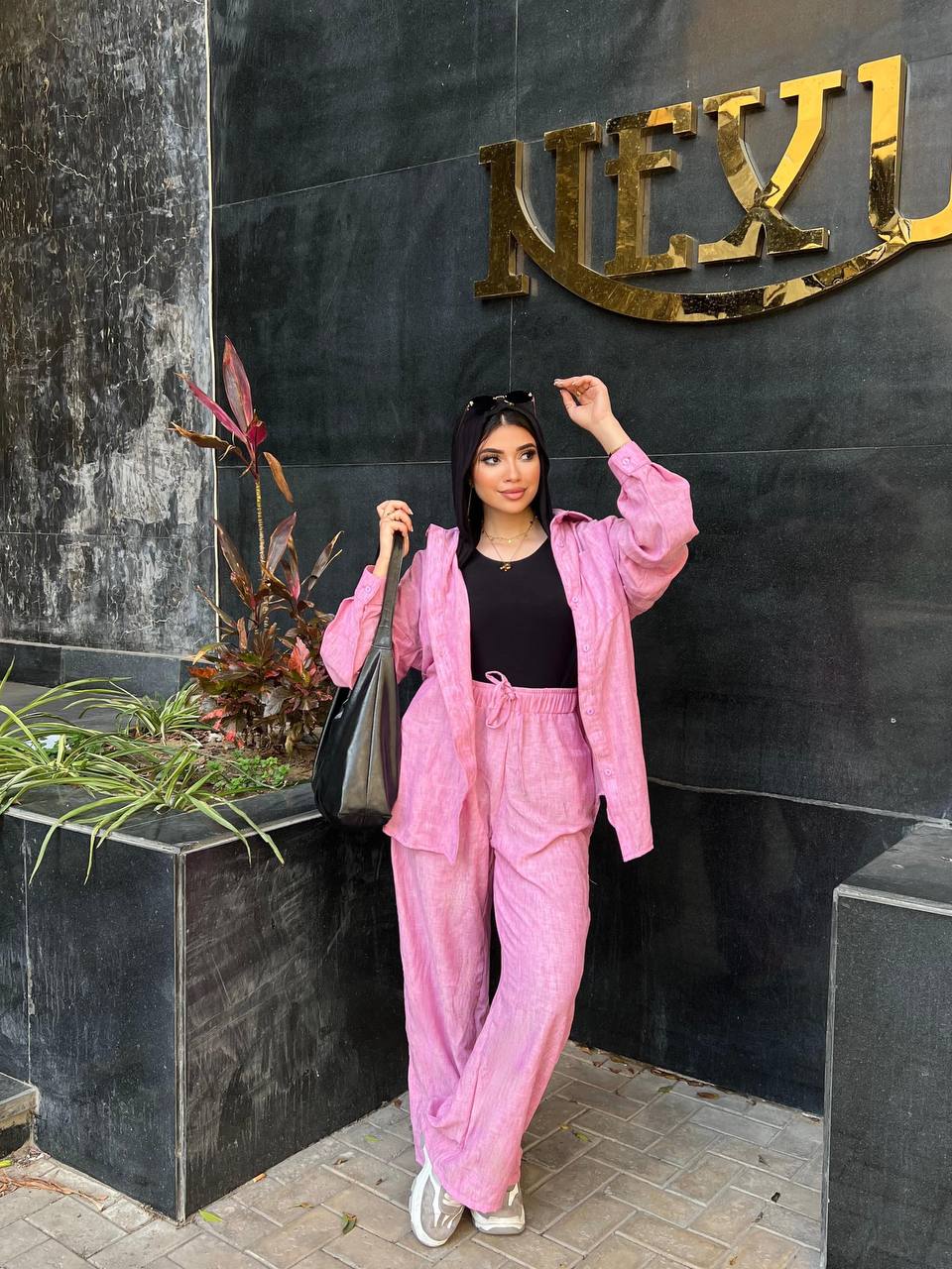 Tone Set by Jessy – Crinkled linen suit, available in pink , one-size fits up to 90 kg