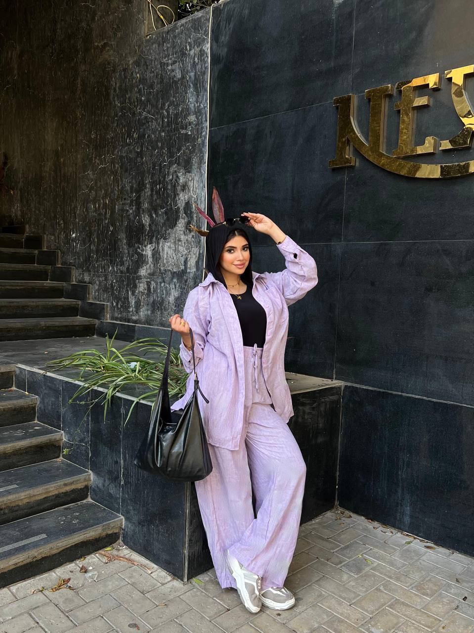 Tone Set by Jessy – Crinkled linen suit, available in liliac , one-size fits up to 90 kg