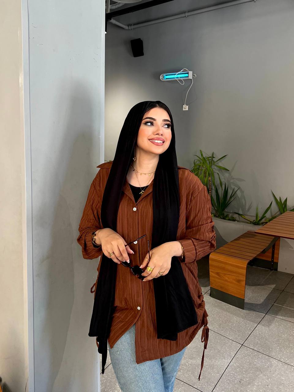 Moonlight Shirt by Jessy – Lightweight, flowy shirt with a soft shine, one size fits up to 85 kg Brown