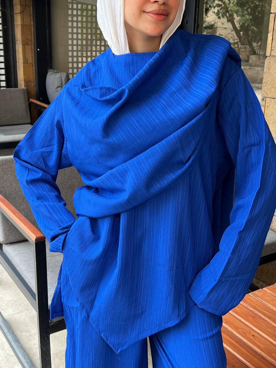 Glow Set by Jessy – Elegant two-piece outfit, one size fits up to 85 kg in royal blue details